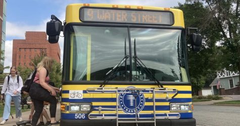 The 9 bus picking up students outside of Centennial Hall.