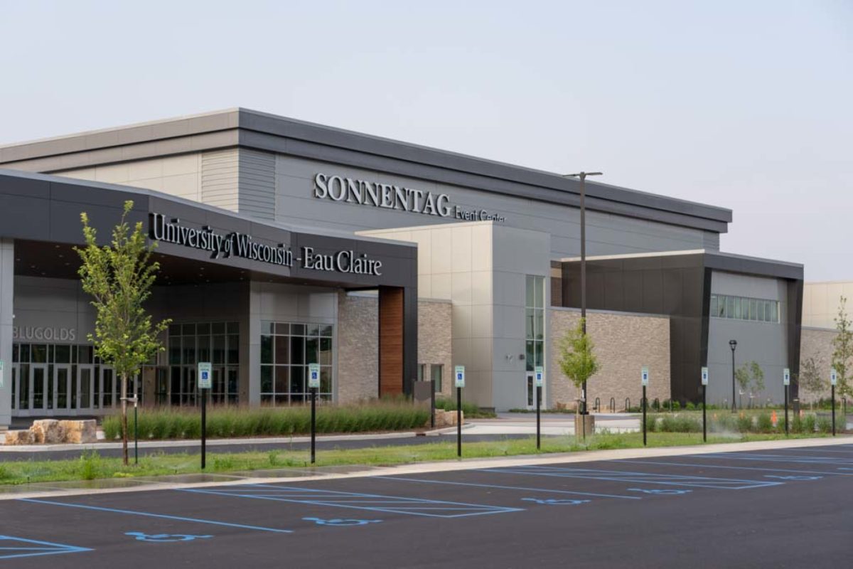 Exterior images of the Sonnentag Center. (Photo from UWEC Photography)