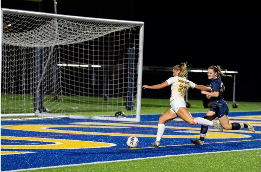 Pinewski looks to take a shot on goal in the game against Bethel College.