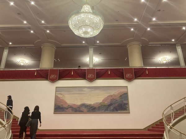 Theatergoers crowded the stairwell before and after the performances at the Takarazuka Grand Theater.