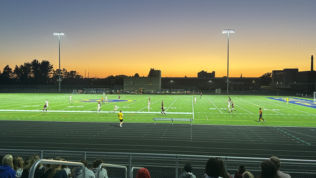 A blue-orange sunset over  Simpson Field at the UW-Eau Claire and Augsburg game. 