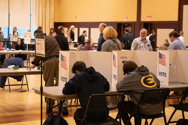 The polling place for Ward 20 and Ward 24, which include Upper Campus and parts of the Third Ward neighborhood, was in the Ojibwe Ballroom of the UW-Eau Claire Davies Student Center.