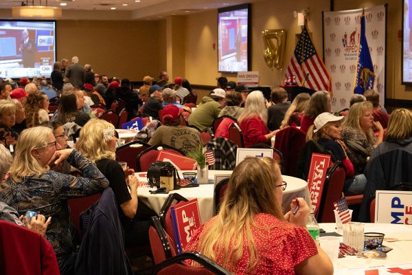 Members of the Republican Party of Eau Claire County watch as counties across the nation report their totals. According to Vice Chairman Fred Kappus, over 200 supporters turned up to the watch party on election night.