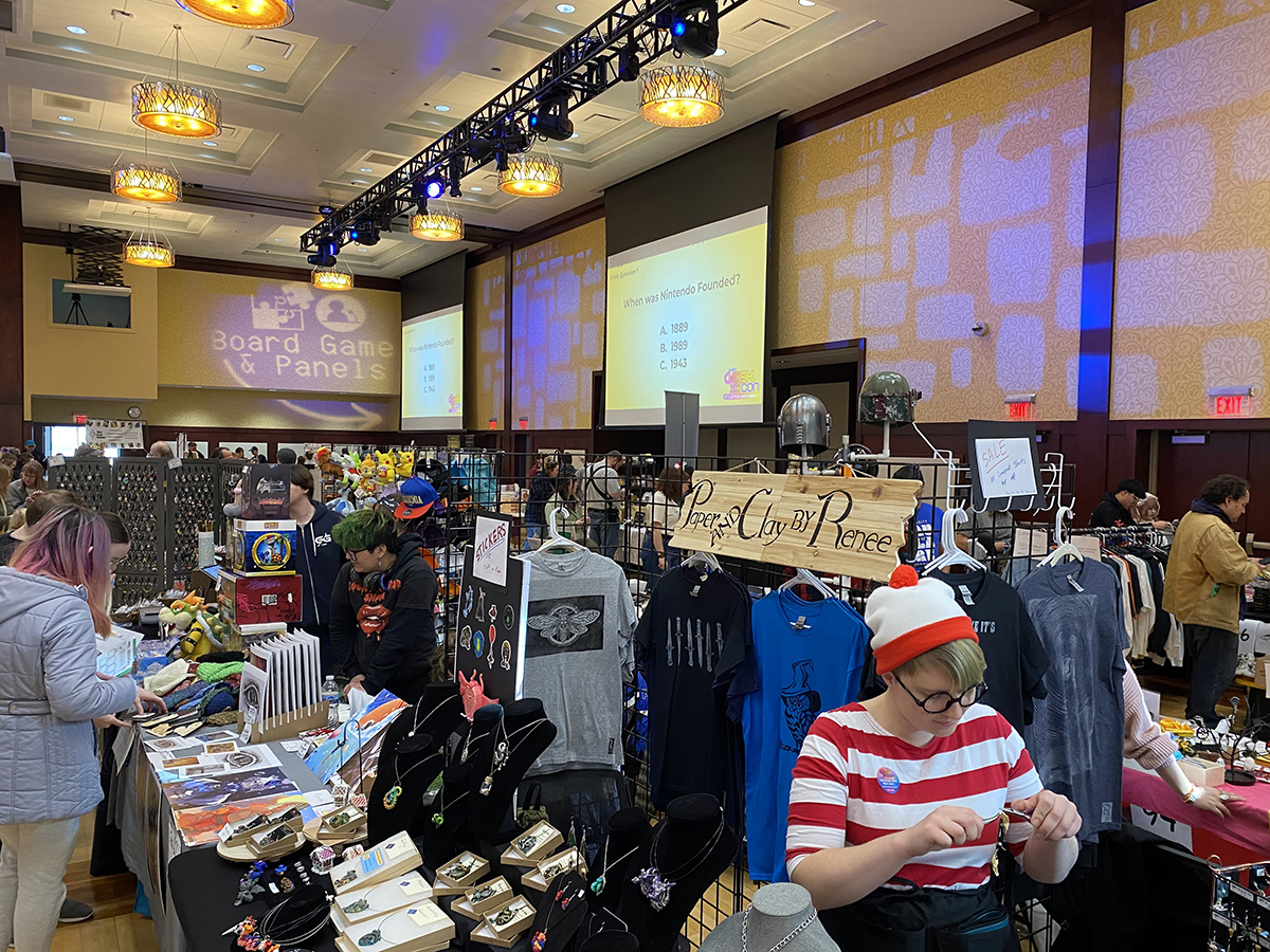 The GEEKCon 2023 vendor room in Davies Student Center is filled with opportunities for attendees to geek out on Dec. 2, 2023. (Photo used with permission from Nicole Schultz)