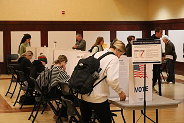 Students who live on-campus were able to vote on the third floor of Davies Student Center. This allowed them to jump in line and head right to class after casting their ballot.