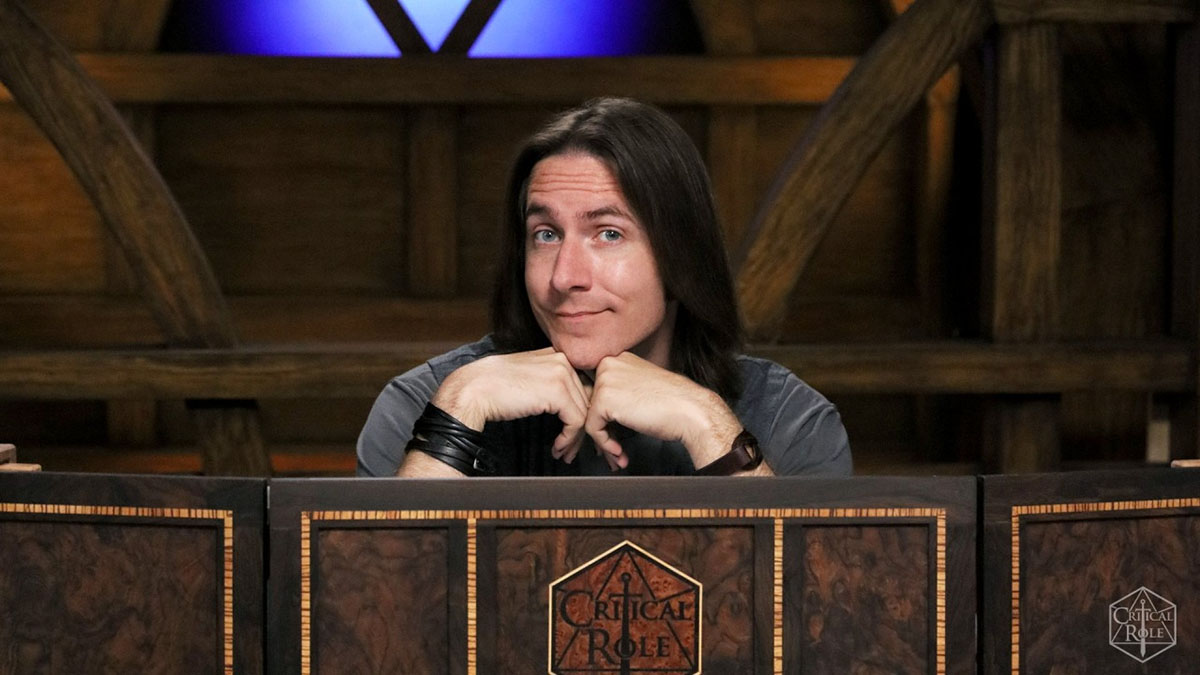 Mercer behind his famous DM screen on Critical Role. (photo from Critical Role)

