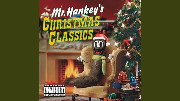 Mr. Hankey, the Christmas Poo, sitting by the fire on the album cover. (Photo from Comedy Central)