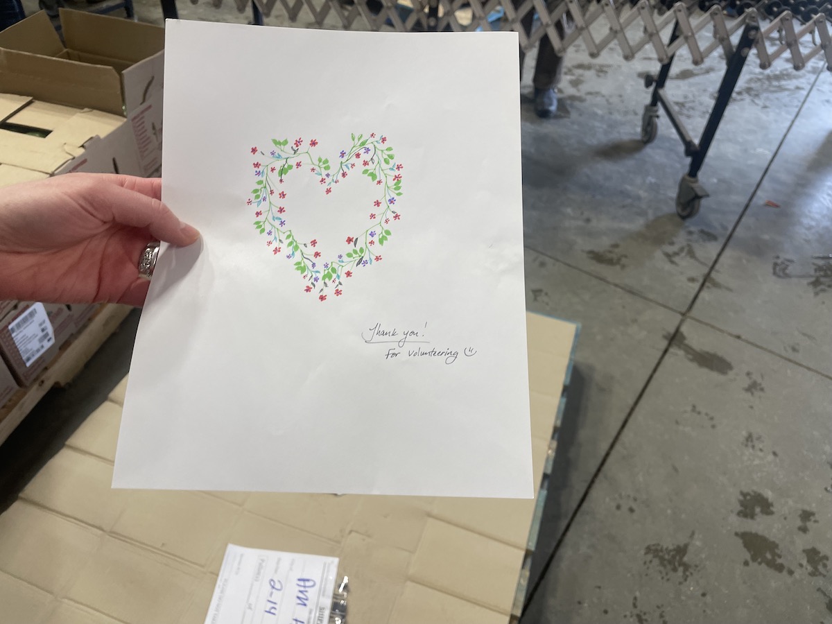 A group of young patrons sent along a homemade valentine thanking volunteers.
